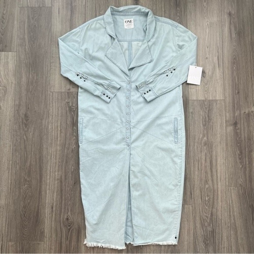 NWT One Teaspoon Le Hustle Coat Light Blue Long Chambray Shirt Relaxed XS